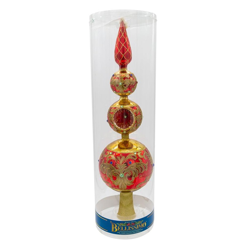 Kurt Adler Bellissimo Glass Red and Gold Finial Treetop