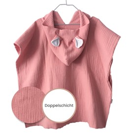 MIMUSELINA Baby Bath Poncho Bath Towel Cotton and Absorbent Bath Poncho Children Quick Drying for Babies and Children - Bathrobe Baby for Beach and Pool (Rose)