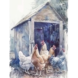 QAZWSX Chicken Coop Adult Diamond Painting Kit, Animal Unique Charm, Henhouse Gem Art Painting with Diamond Home Wall Trim 12x16 inch