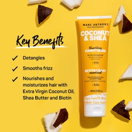 Marc Anthony Acondicionador hidratante 100% de aceite de coco virgen extra y manteca de karité, tubo de 8.4 onzas, sin sulfato y parabenos, acondicionador hidratante, infusión de biotina
