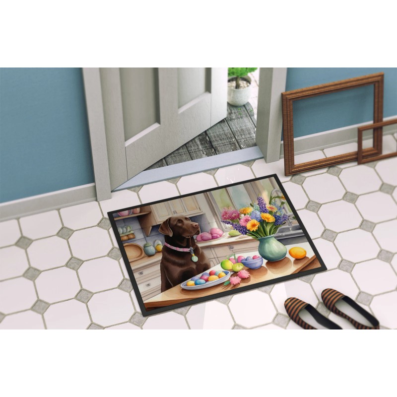 Decorating Easter Chocolate Labrador Retriever Doormat - Welcome Mat