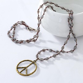 KELITCH Multi-Color Crystal Long Chain Halskette Peace Sign Anhänger Halskette Bohemian Handmade Freundschaft Halskette (55A)