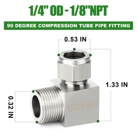 TAISHER 2PCS 304 Stainless Steel Square 90 Degree Compression Tube Pipe Fitting Connector, 1/4" Tube OD x 1/8" NPT Male Adapter