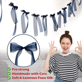 4pcs Blue Bow Garland for Something Blue Bridal Shower Wedding Bachelorette Birthday Baby Shower 4th of July Patriotic Party Decorations Backdrop Mantel Fireplace Wall Accents