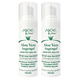 Aloe Vera Eye Gel - Contains 95% Organic Aloe Vera, Panthenol, Hyaluronic Acid, Allantoin - Relieves Fatigue Wrinkles, Swelling, Tightens & Nourishes the Skin - Vegan / Pack of 2 x 15 ml