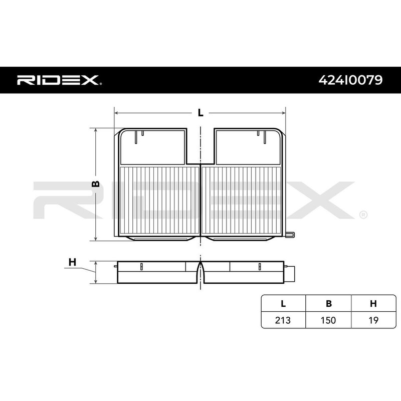 RIDEX Cabin Air Filter 424I0079 213 mm 150 mm 19