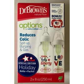 Dr. Brown's Natural Flow 8oz 2 pk Spec. Edition  Baby Bottle + Pacifier Set