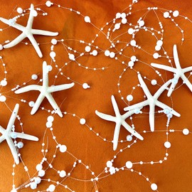 A.MODIQE 80inch White Natural Starfish Beaded Garland- with 6PCS Finger Starfish for Christmas Tree Ornaments & Home Decoration