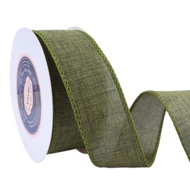 VATIN Linen Wired Ribbon,1-1/2 Inch X 10 Yard,Moss Green Burlap Wired Ribbon for Big Bow Crafts,Wreaths, Christmas Tree Decoration,Gift Wrapping