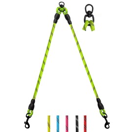 DDSCOLOUR Double Dog Leash Coupler, No Tangle 360° Swivel Reflective Double Lead Dual Two Dog Lead Splitter, fo Fits Small Medium Large Dogs,30 inch（Diameter:0.8-1.2cm),Green