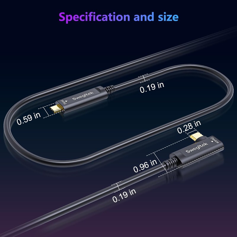 Fiber Optic USB C Cable Right Angle(50ft),10Gbps High Speed Data