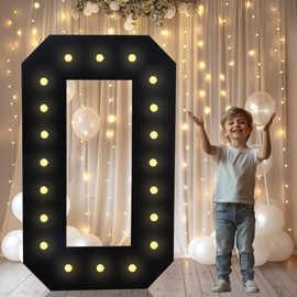4FT Marquee Light Up Numbers, Black Giant Marquee Number Big Mosaic Number for 10th 30th 60th Birthday Party Decorations Backdrop 0 Anniversary Decor, Pre-Cut Frame Large Number 0