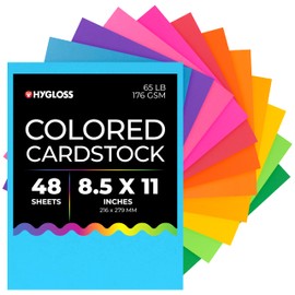 Hygloss Bright Colored Cardstock - 8.5x11-Inch, 12 Assorted Colors, 48 Sheets, 65 lb/ 176 gsm, Fade-Resistant, Acid-Free Color Card Stock Paper