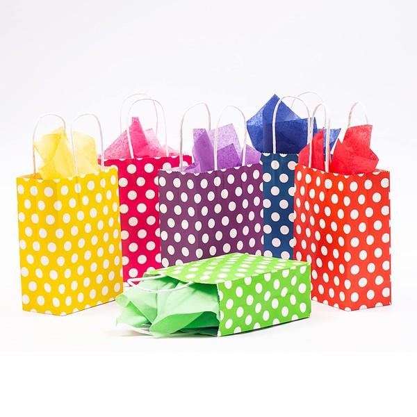 MIXMECY Gift Bags with Tissue Paper, 24 Pack Bulk Party Favor Bags with Handle Small Medium Kraft Paper Cute Colored Gift Wrap Bags Assortment for Shopping Business Retail Goody
