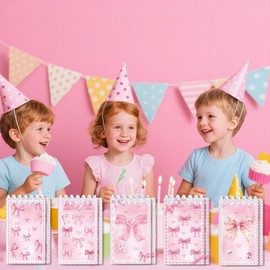 PEZAROW 20pcs Pink Bow Mini Notepads, 5 Styles & Bow Party Favors Coquette Spiral Notebook Supplies Bow Theme Party Favor for Kids Gifts Exchange Classroom Reward for Student