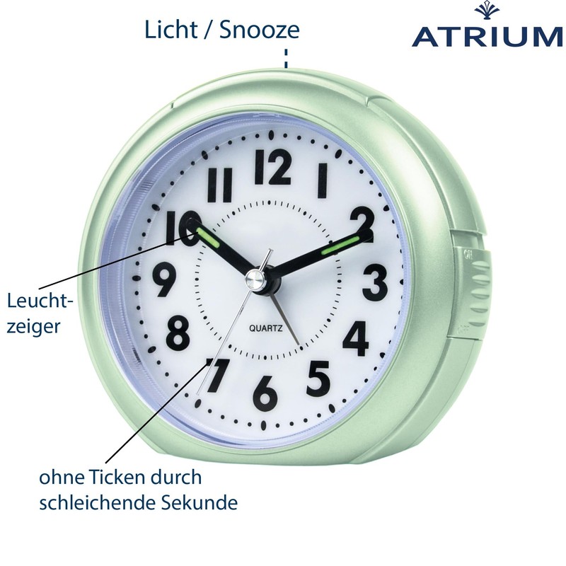 Atrium A240-13 Analogue Quartz Alarm Clock without Ticking with Light