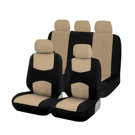KHGUZ Car Seat Cover Full Set, Breathable Vehicle Front Seat and Rear Bench Split Protector, 9PCS Washable Airbag Compatible Auto Interior Seat Pad Accessories, Universal for Truck Van SUV (Beige)