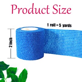 Kuanfine 3 Pack 2 Inches Self Adhesive Bandage Wrap Vet Wrap for Pets, Stretch Self Adherent Tape Cohesive Wrap for Athletic, Sports, Wrist and Ankle(Blue)