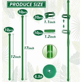 20Pcs Plant Support Stakes 17inch &11inch,Toylin Adjustable Length Plant Support Stake Orchid Stick with Clips for Indoor Outdoor,Garden Pole for Potted Orchid Tomato Vegetables Comes with 20 Ties