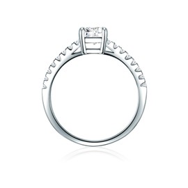Trilani Women's Engagement Ring 925 Sterling Silver with Brilliant Cut Cubic Zirconia Solitaire Rectangular Prong Setting Solitaire Proposal Ring, Silver