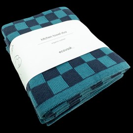 Ecovask Kitchen Towel Duo Organic Cotton, Tasman Navy Chequer