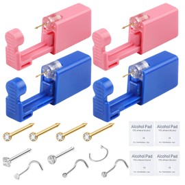 Nose Piercing Kit 4 Pack Disposable Piercing Gun Self Nose Piercing Kit Nose Piercing Rings Nose Piercings Kit with Gold Plated Nose Stud Low Pain At Home Piercing Kit Family Piercer kit, Normal,