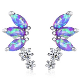 VIKI LYNN Opal Earrings Petal Women's Earrings 925 Sterling Silver and Zircons Stud Earrings Birthday Christmas Valentine's Day Gifts for Women, Sterling Silver Sterling silver Zircons, Cubic Zirconia