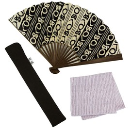 Osaka Choseido Folding Fan, Men's, Stylish, Business, Fan Bag, Handkerchief Set, yellow