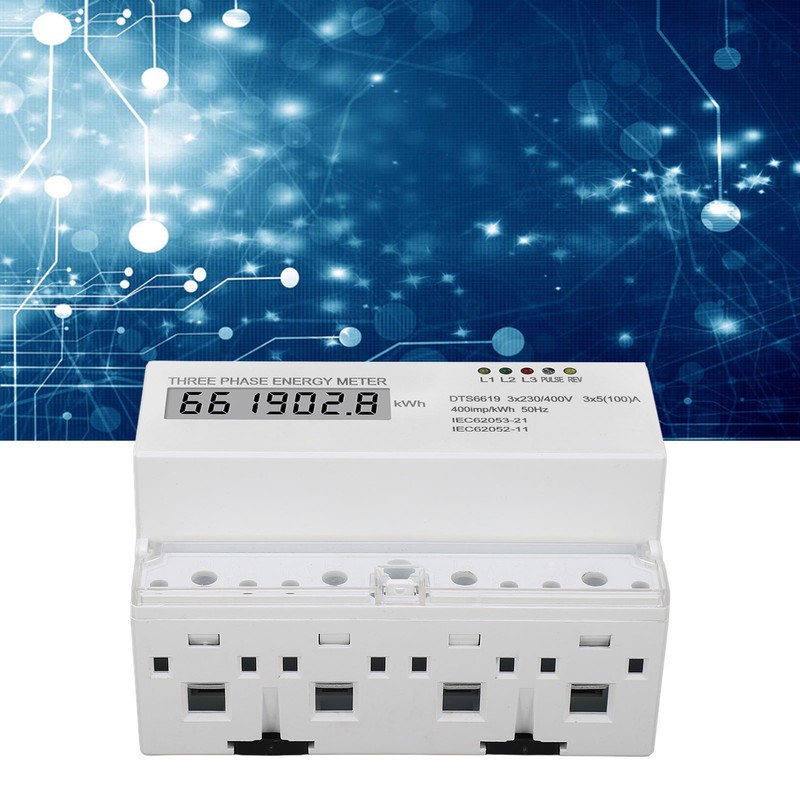 3 Phase Energy Meter DIN Rail Mount Electricity Usage Monitor