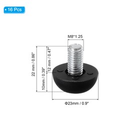 PATIKIL M8 Furniture Leg Leveling Feet, 16 Pcs 8mm x 1.25 Adjustable Threaded Screw-in Feet Levelers Replacement Feet Glides for Table Chair Cabinet, Black