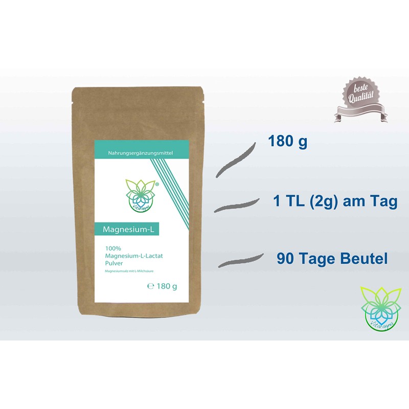 VITARAGNA Magnesium L-lactate powder, magnesium salt with L-lactic acid, 180