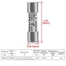 Heschen Solar DC1000V PV Fuse, Photovoltaic Fuses, gPV Type Fuse Link, HSPV-30, 10 * 38mm, 3A 1000VDC, I1 33kA, for Solar PV System Protection, 10PCS