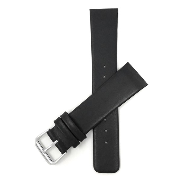 Shoptictoc Screw Fit, 22mm Mens Black Leather Replacement Watch Band
