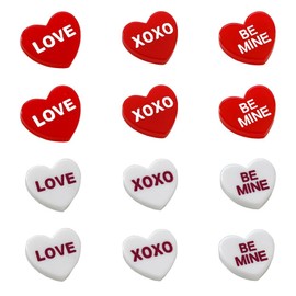 12Pcs Valentine Conversation Heart Resin Ornament, for Table Decorations Vase Filler Valentine Wedding Home Table Party Decor (Red and White)