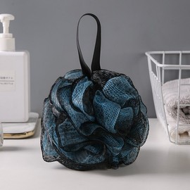 Soft & Fluffy Adult Bath Pouf with Hanging Loop Black & Green (approx. 50g, 13cm diameter) 10ea