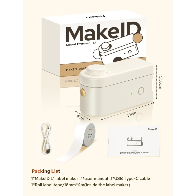 Makeid L1-C Smart Label Maker Machine with 3 Rolls –