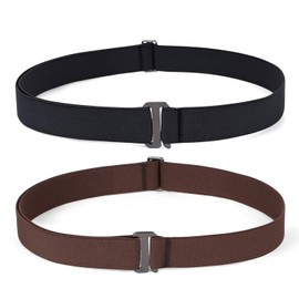 JASGOOD 2 Pack Women No Show Stretch Belt Invisible Elastic Web Strap Belt with Flat Buckle for Jeans Pants Dresses,Black+Coffee,Suit for US Size 0-16