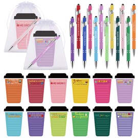 Youdaju 36 Pcs Thank You Coffee Cup Notepads Teacher Inspirational Sticky Notes Motivational Sticky Notes Writing Memo Pad with Pen Organza Bag for Teacher Team Staff Employee Appreciation Gift