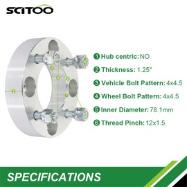 SCITOO 4PCS 1.25" 4x4.5 4x114.3 Wheel Spacers 4 Lug 78.1mm with 12x1.5 Studs Compatible with for 2005-2009 for Spectra 5 1993-1998 for Galant