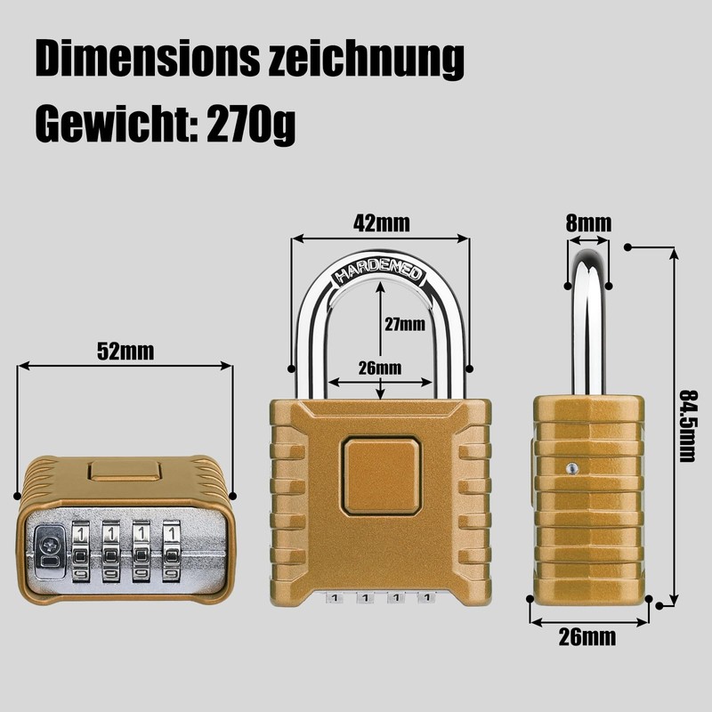 Heavy Combination Lock, Diyife 52 mm 4-Digit Combination Lock with