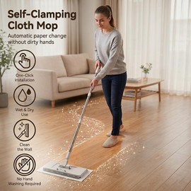 2-in-1 Grope Thing Mop, Hands Free Multi Purpose Flat Mop Cloth Changing with 360° Rotating Head, Zero-Touch Portable for Wall Floor Tile Mirror, Universal Pad Compatibility with Swiffer Pads