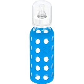 Lifefactory 9-Ounce Glass Baby Bottle with Stage 2 Nipple and Protective Silicone Sleeve Cobalt Blue