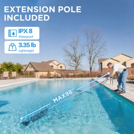 Pool Vacuum for Above Ground Inground Pool with 72'' Extension Pole, 1-Hour WorkTime, 2 Cleaning Heads, 18.5 GPM Powerful Suction, Handheld Rechargeable Cordless Pool Cleaner with 4 Collection Filters