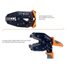 GIZWIZ RF Coax Ratchet Crimp Tool RG58 RG59 RG62 RG174 Fiber Optic .043" .068" .100" .137" .213" .255" G-H3G