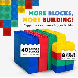 BiggoBlocks - Grandes bloques para niños de 4 a 8 años — Bloques para interior y exterior para juegos de niños — Grandes bloques de construcción (48 p