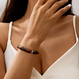 ALRNBY Elastic Gemstone Bracelet for Women Natural Rose Quartz Bracelet Natural Tiger's Eye Bracelet Turquoise Bracelet Love Link Bracelet for Men (Tiger Eye)