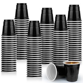 TOSPARTY 120PCS 2oz Valentine's Day Plastic Shot Cups Mini Black Party Cups Small Plastic Cups Black Party Cups Tasting Samples Birthday Wedding Graduation Party Supplies (black)