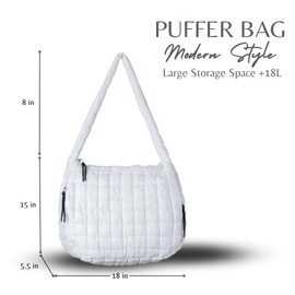 Generic - White Quilted Puffer Tote Bag for Women, 15.3 inches, Hobo Silhouette, Water Resistant