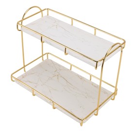 Hyuduo Makeup Shelf Gold White 2 Tier Bathroom Storage Rack Humanized Structure Anti Slip Counter Organizer (S)