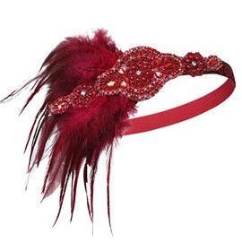 YEEBOM 1920s Flapper Headband Roaring 20s Great Gatsby Feather Headpiece Hair Accessories for Women, Red55, Medium